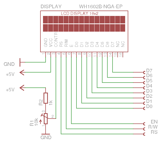 Schema zum LCD-Display mit 2x16 Zeichen